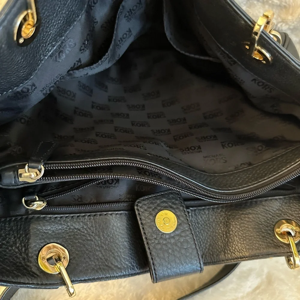 Michael Kors Black Shoulder Bag with Gold Accents